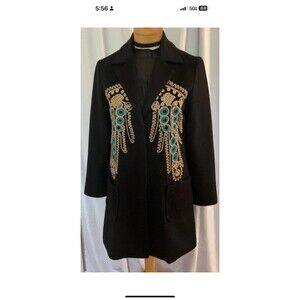 PRADA Women’s Sz 38 (4) Black Mid Length Coat 100% Wool Embroidered Vintage HTF